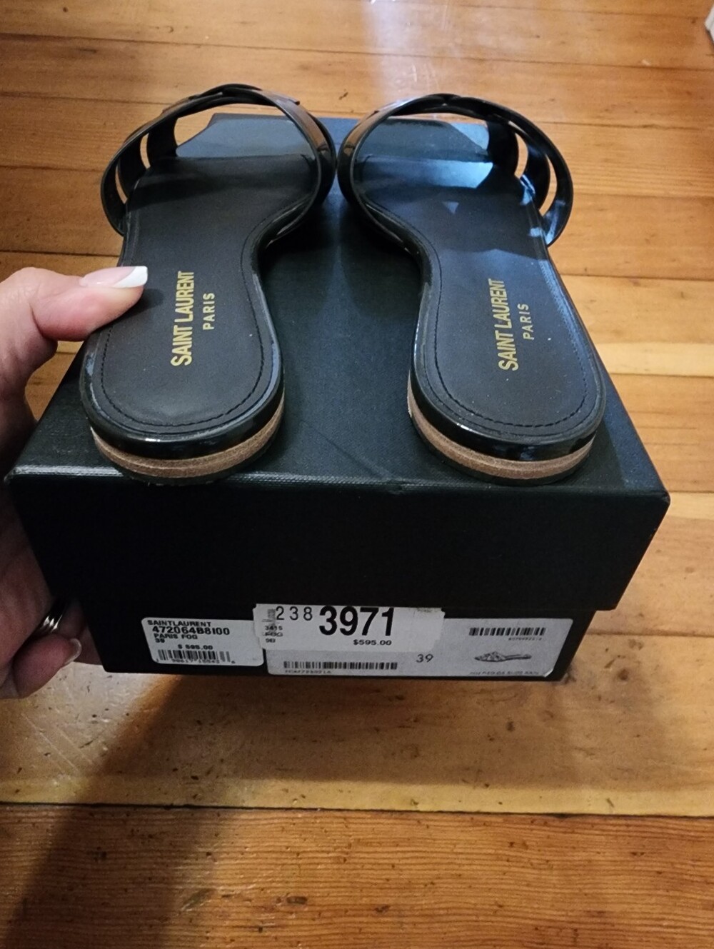 Saint Laurent Tribute Nu Pieds Flat Black Sandals 9/39 Travel Summer Vacation - Picture 4 of 14